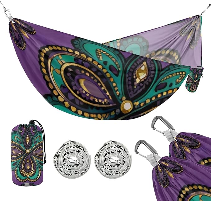Ornate Paisley Outdoor Hammock with Tree Straps for Outside Patio Garden