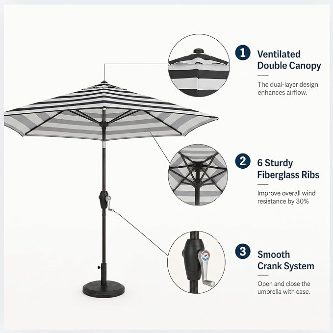 7.5ft Patio Umbrella, Outdoor Table Market Umbrella with Smooth Crank Lift, 6 Windproof Fiberglass Ribs, UPF50+ UV Protection for Deck, Pool, Garden and Backyard