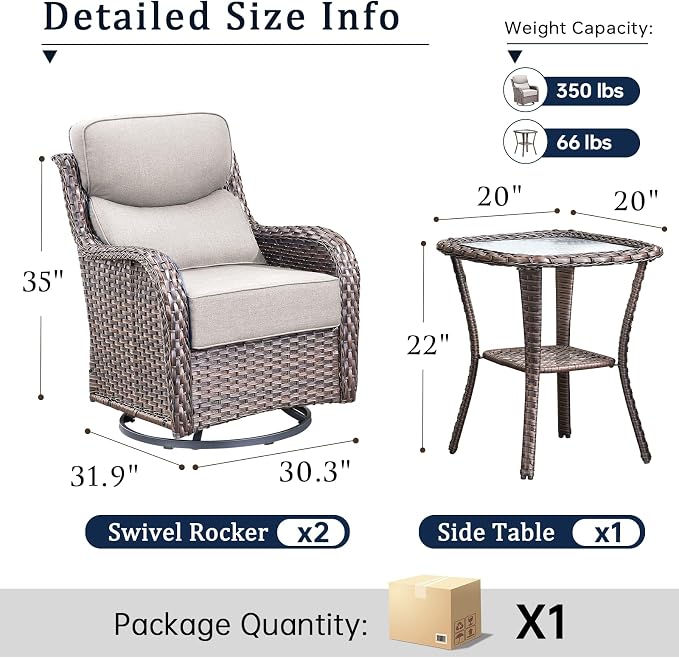 6 Piece Wicker Patio Furniture Set with Swivel Rocker Chairs Set of 4 Brown