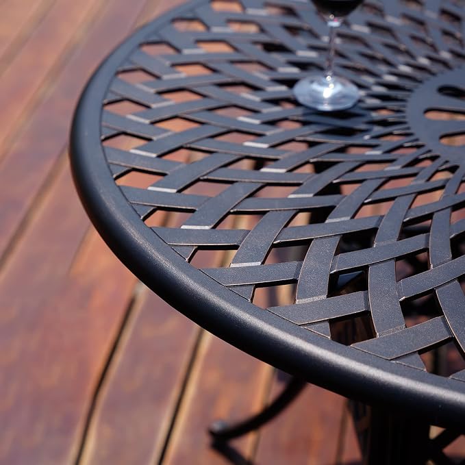 Outdoor Round Cast Aluminum Patio Dining Table with Umbrella Hole, 42" Outdoor Table Metal Frame for Backyard Lawn Balcony Deck, Bronze (42" Round Table)