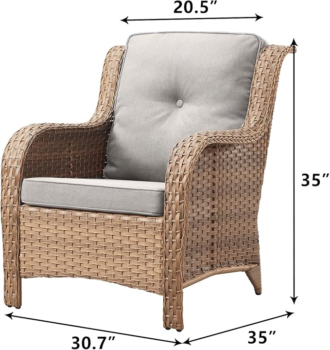 Rilyson Patio Furniture Chairs Outdoor Chair - 2 Piece Wicker Rattan Chairs Set with High Back and Deep Seating for Deck Porch Balcony Backyard Garden(Yellow/Beige)
