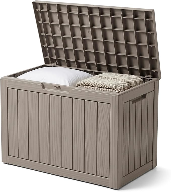 Outdoor Storage Box, 50 Gallon Waterproof Deck Box [Upgraded 3.0], Snap-Together Storage Bin for Chair Cushions, Porch Throw Pillows, Lockable Small Coffee Table Ottoman, Patio Garden, Grey