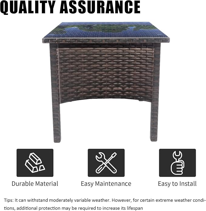 Rattan Side Table,Outdoor Patio Wicker Table,Modern Patio End Side Table with Glass Countertop and Storage Space,for Garden Balcony Porch (Brown2)