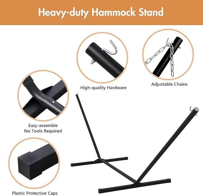 ANOW Outdoor Hammock with Stand 12FT, Heavy Duty Hammocks with Stand Included, 450 LBS Weight Capacity, Red Stripes