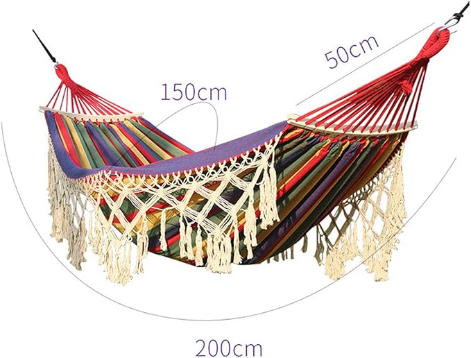 Cotton Fabric Hammock with Wood Spreader Bar and Fringed Deluxe Boho Style Swing Chair Indoor Bedroom Porch Yard Camping Hiking Travel Decor 200X150cm,Green