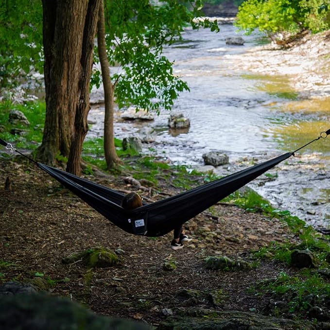 Vivere Double Parachute Camping Hammock, Includes Stuff-Sack (Black/Grey)