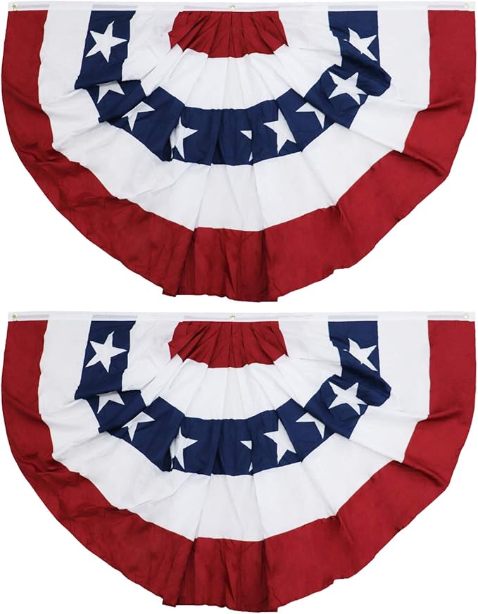 American Pleated Fan Flag, 3 x 6 Ft USA Patriotic Half Fan Bunting, Indoor Outdoor 4th of July Memorial Day 250th Anniversary Decorations (2 Pcs)