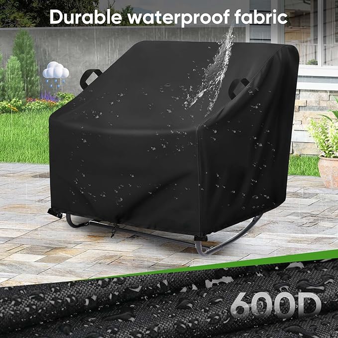 Patio Papasan Rocker Chair Cover, Waterproof Outdoor Papasan Rocking Chair Cover, for rocking chair and Rattan Wicker Chairs -38"W x 47"D x 20"H (Black)