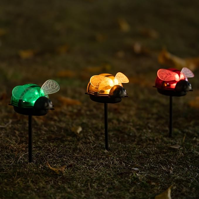 Rezpuao Solar Lights for Outside 3 Pack Solar Garden Bee Stakes Outdoor Lights for Yard Patio Decor
