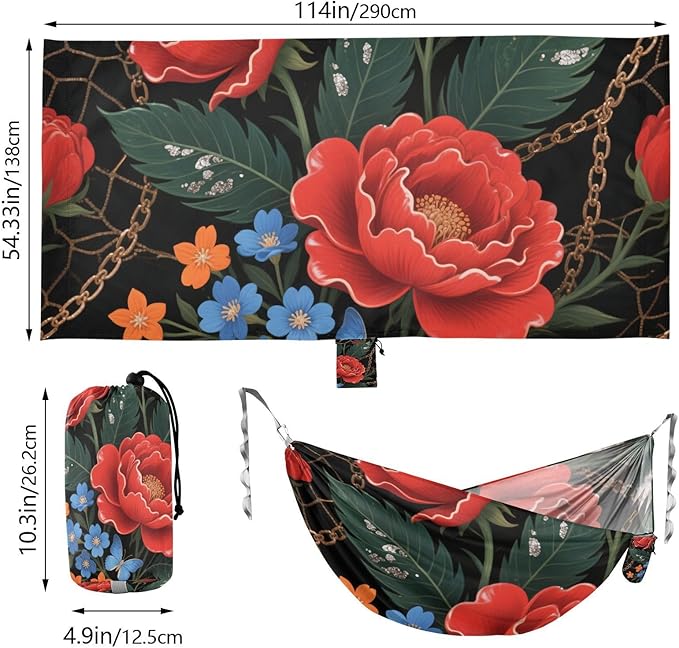 Retro Red Peony Flowers 330lb Capacity Outdoor Hammocks with Hanging Rope Indoor Hammock for Outside Patio Backyard Poolside hamaca de Algodon para Jardin