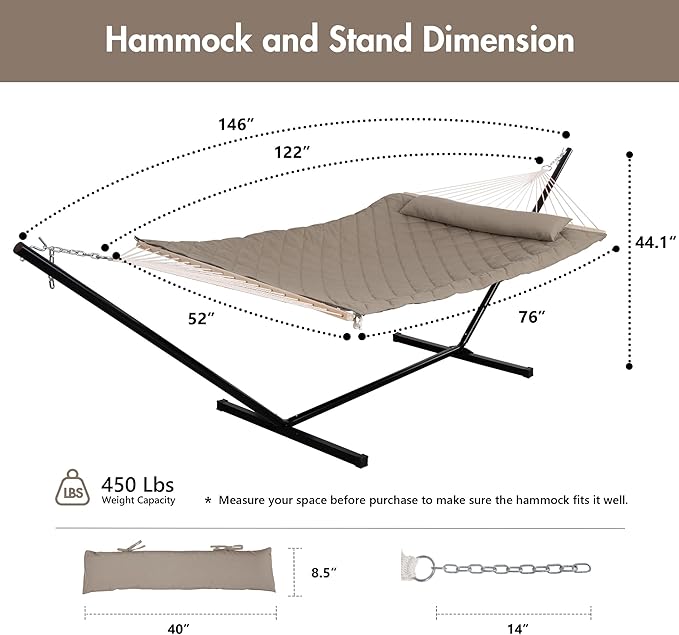 ANOW 2pk - Rope Hammock with 12 Feet Stand + 1 Hammock Cover