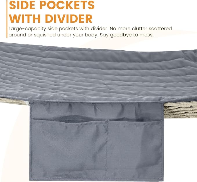 Lazy Daze Hammocks 2 Person Hammock Pad and Pillow Set, Double Polyester Quilted 78" x55" Replacement Pad for Rope Hammock, Grey