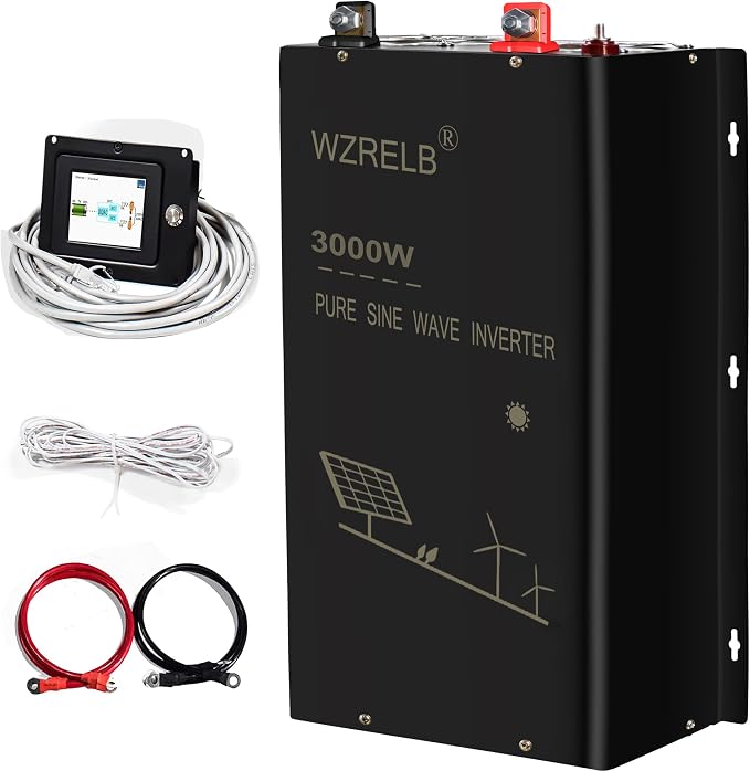 WZRELB 3000W 24V Pure Sine Wave Inverter,24 Volt DC to AC 120V 240V Split Phase Power Inverter,6KW Surge,5 AC Outlets,AC Hardwire Terminal,15ft LCD Remote Panel