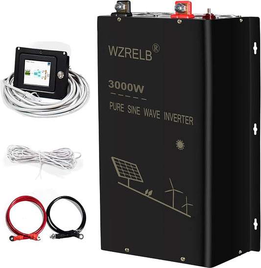 WZRELB 3000W 24V Pure Sine Wave Inverter,24 Volt DC to AC 120V 240V Split Phase Power Inverter,6KW Surge,5 AC Outlets,AC Hardwire Terminal,15ft LCD Remote Panel
