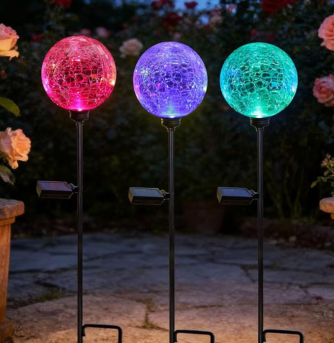 Solar Garden Lights Outdoor, 3 Pack Multi-Color Changing Solar Globe Lights Waterproof Decorative for Yard, Powered Glass Ball Garden Lights for Patio Decoration (3pack)