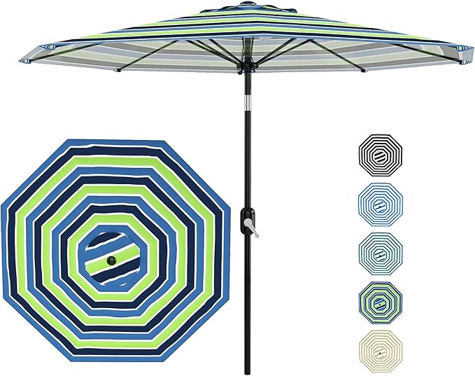 Garvee 10FT Patio Umbrella - Outdoor Table Umbrella with Smooth Crank Lift, Push Button Tilt and 8 Sturdy Ribs - Market Umbrella UV Protection Waterproof for Pool, Deck, Yard, Garden