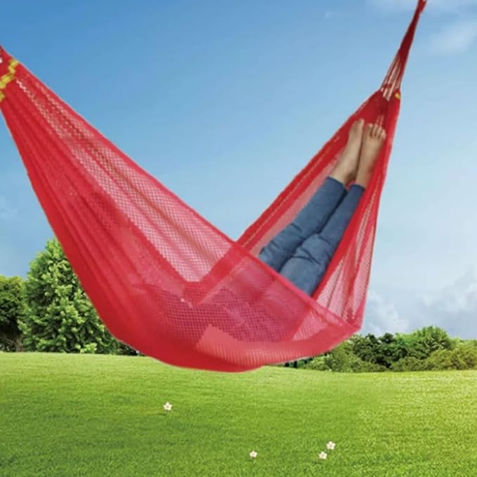 Portable Rayon Hammock Mesh Breathable Lightweight Outdoor Camping Travel Multifunctional Portable Tree Hanging Hammock Comfortable(Rojo)