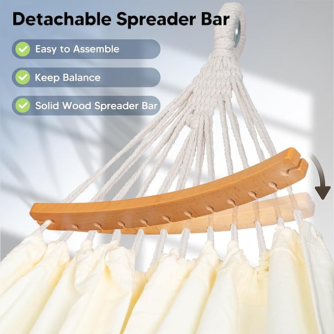 SUNCREAT Hammocks Outdoor Camping Double Hammock with Spreader Bar, Tassel, Hammocks for Outside, Beige