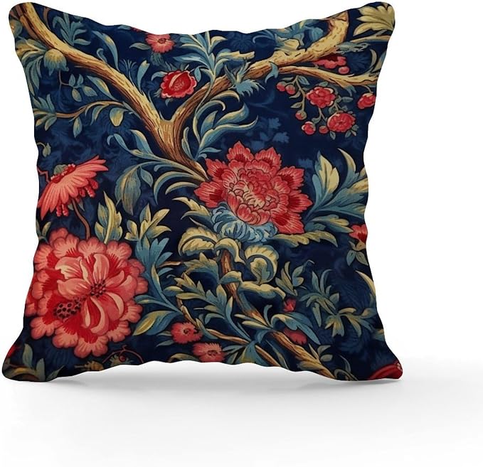 Pillowcase Navy Blue Floral Botanical Pillows Modern Burgundy Gold Olive Pillow Cover Accent Outdoor Garden Decoration for Patio Furniture Garden 22x22 in