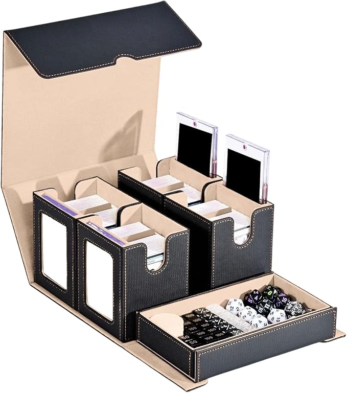 Card Storage Box with Holders and Dices Tray Multifunctional Deck Organizers with Removable Dividers Portable Carrying Organisers Case
