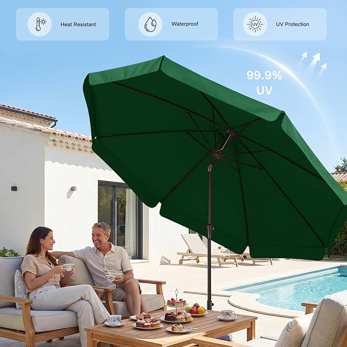 ABCCANOPY 10ft Scalloped Patio Umbrella, Outdoor Table Umbrella with Tilt and Crank, Fiberglass Ribs Deck Umbrella for Patio, Pool, Garden, Picnic (Green)