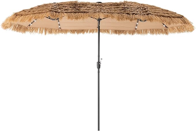 COSIEST 13FT Large Patio Umbrella with Solar Lights, Outdoor Double-Sided Tiki Umbrella, Rectangular Market Umbrella w Crank Handle for Garden、Pool、Deck Shade