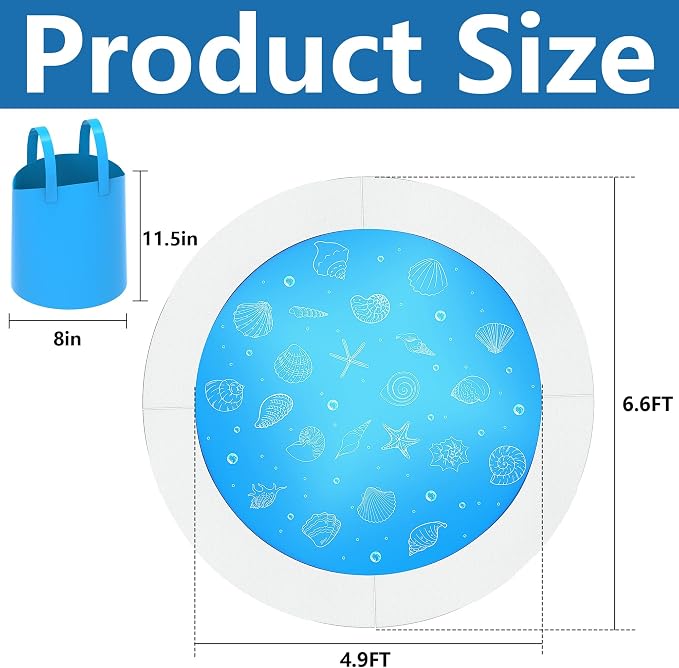 6.5 x 6.5 Feet Baby Beach Pool-Waterproof Kid Pool and Beach Blanket-2 in 1 PVC Toddler Paddling Pool for Infant Kids Boys and Girls