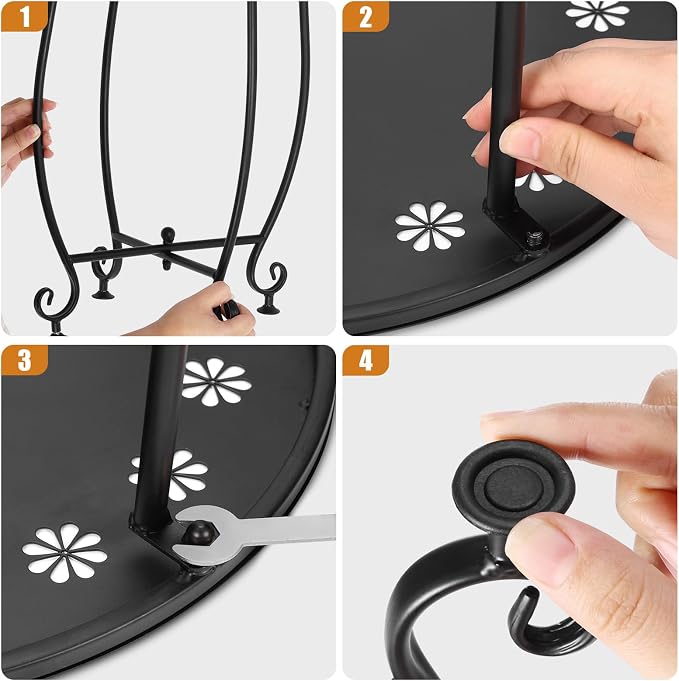 2 Pack Small Outdoor Side Tables for Patio, 14 Inch Metal Patio Side Table, Weather Resistant Steel Outdoor Round End Table for Patio Porch Garden Yard Balcony, Black (Petal)