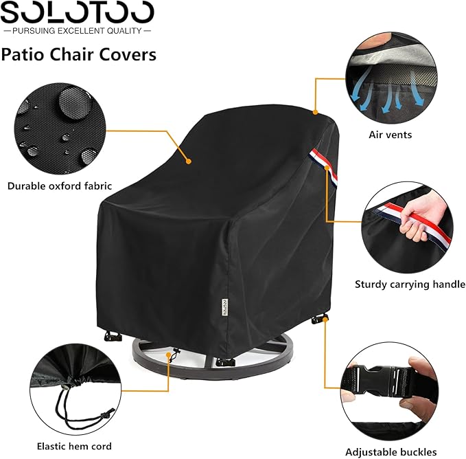 Patio Chair Covers Waterproof Heavy Duty Patio Furniture Covers, 33W x 35D x 36H Inches Swivel Outdoor Chair Cover 2 Pack (Black)