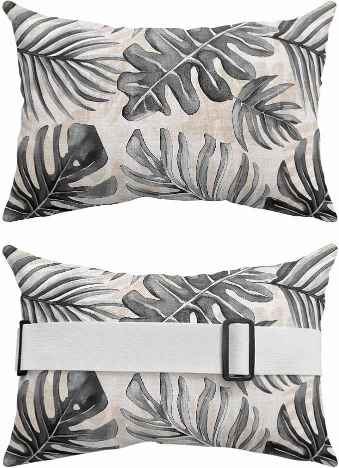 Pack of 2 Outdoor Lumbar Pillow Covers 11x16 Inch, Balck Monstera Deliciosa Waterproof Throw Pillow Covers Set, Summer Botanical Tropical Vintage Decorative Cushion Cases for Patio Porch Car