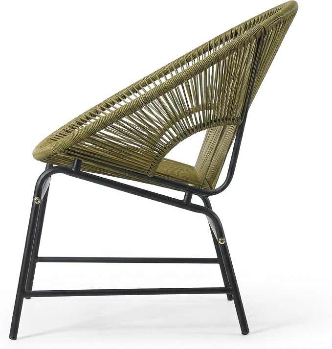 Christopher Knight Home Dessa 4 Piece Patio Furniture Set with Acacia Wood Coffee Table, 4 Seater PE Rattan Outdoor Conversation Set, Metal Outdoor Sectional Sofa Set, Beige+White, Green