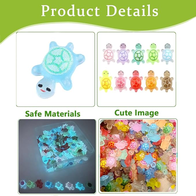 250Pcs Mini Resin Animals Turtles,Tiny Figures Turtle Bulk, Luminous Mini Animals Figurines Glow in The Dark Small Plastic Miniature Turtles Miniature Things Figurines to Hide