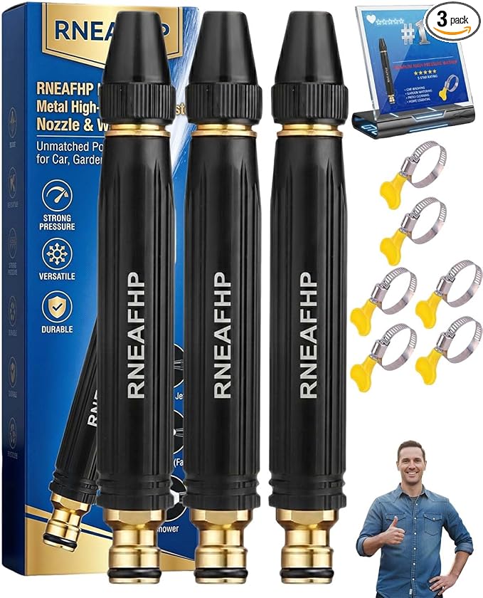 Home High-Pressure Car Wash Water Gun with Booster Nozzle Powerful Heavy Duty Metal Car Washer Nozzle Gun Sprayer Wand Garden Watering Vegetables Portable Cleaning Tool for Home Yard Outdoor(#1 3PCS)