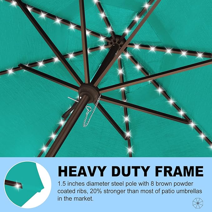 Eurmax USA 10-Year-Non-Fading 10FT 3-Tier Outdoor Patio Market Umbrella with LED Lights,UPF50+ UV Resistant,Commercial Grade,Crank Lift Design,Windproof Vented Top for Garden,Pool,Deck,Teal