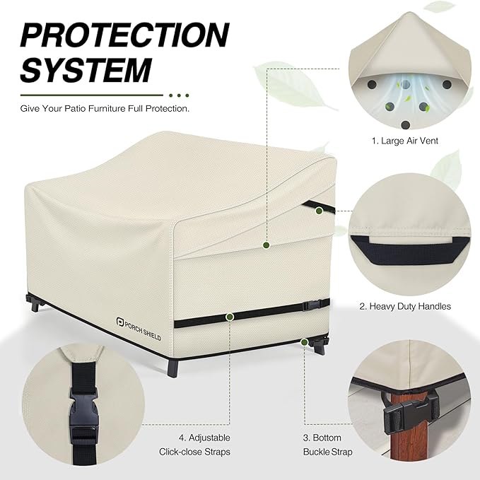 Porch Shield Patio 3-Seater Sofa Cover - Waterproof Outdoor Couch Deep Seat Sofa Cover 86W x 38D x 35H inch, Beige