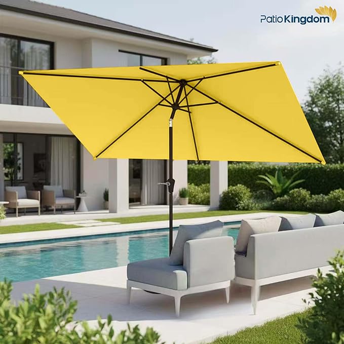6.5'x10' Rectangular Patio Outdoor Umbrella,Large Coverage with Push-Button Tilt & UV Protection,Sturdy Ribs for Deck,Lawn,Pool,Backyard