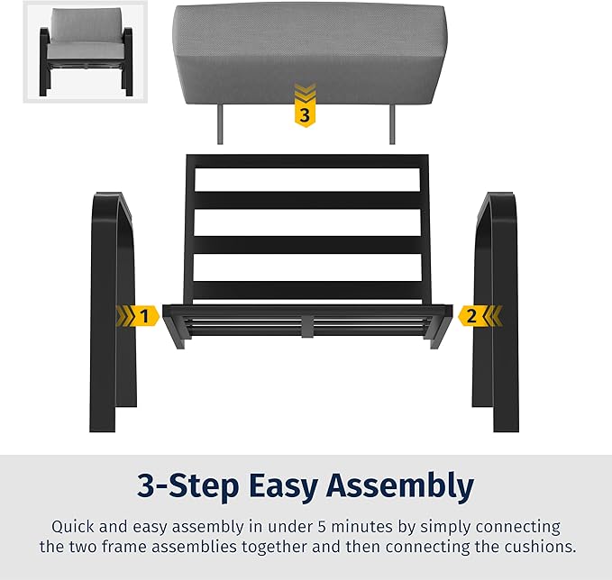 East Oak 5 Seats Patio Furniture Set, Waterproof Outdoor Patio Furniture with Thick Cushion, 4-Piece Outside Conversation Set with Coffee Table for Garden and Yard, Misty Grey
