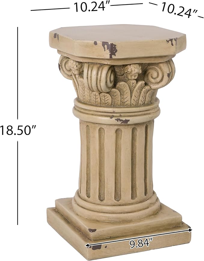 Merax 18.50" H Ionic Pedestal Plant Stand, MGO Decorative Pedestal Side Table for Indoor Outdoor Entryway Garden Home, Antique Yellow, No Assembly Needed