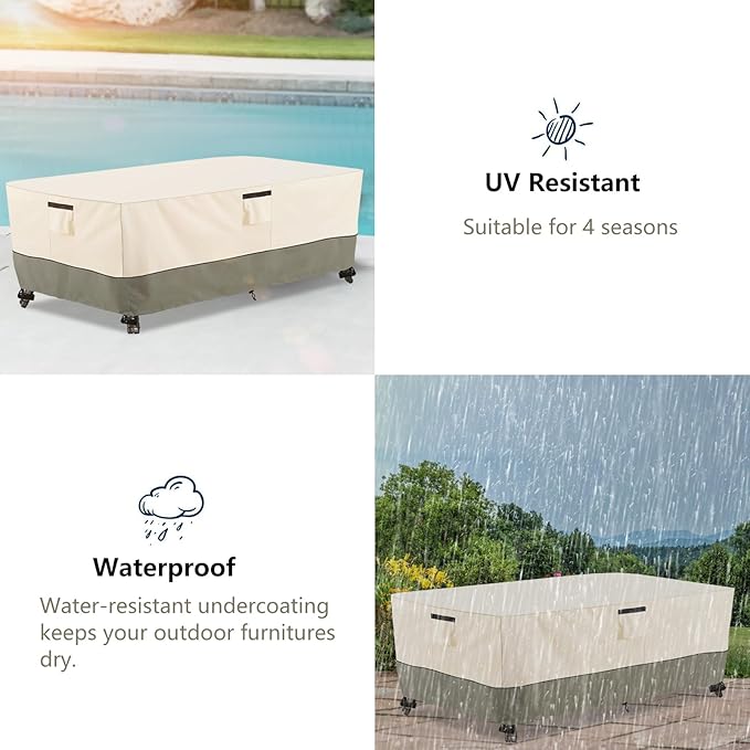Bitubi 84 Inch Rectangular/Oval Patio Table Cover,Heavy Duty Waterproof Outdoor Table Cover Winter, Patio Furniture Covers, Beige