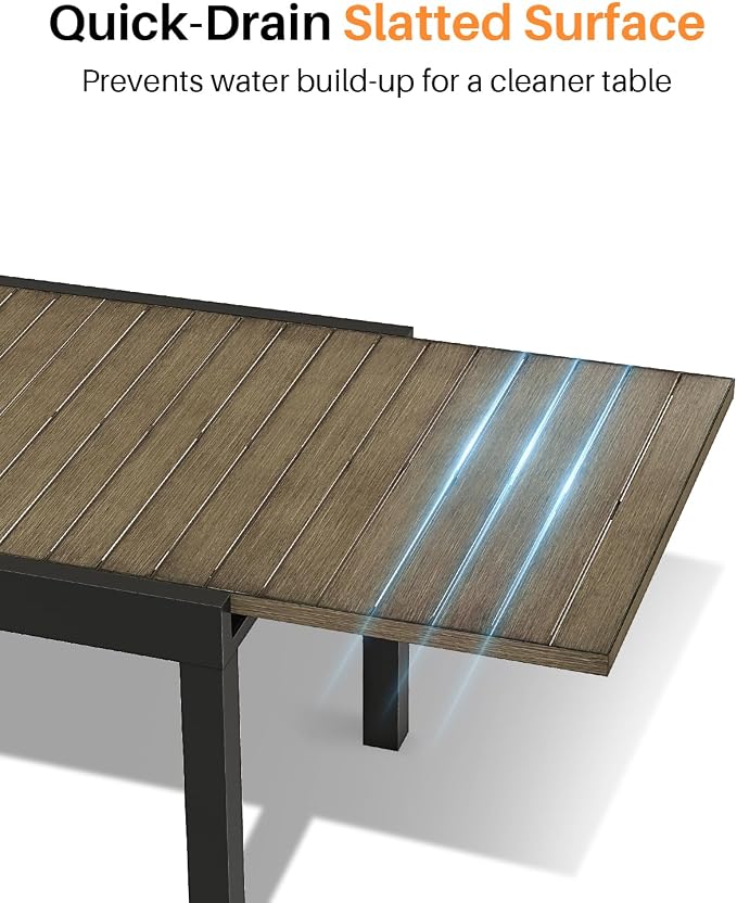 Extendable Outdoor Dining Table for 4-8 Person, Never-Rust Aluminum Expandable Patio Dining Table, 38"-77" Adjustable Square/Rectangle Extendable Patio Table for Garden, Lawn, Deck, Limed Oak
