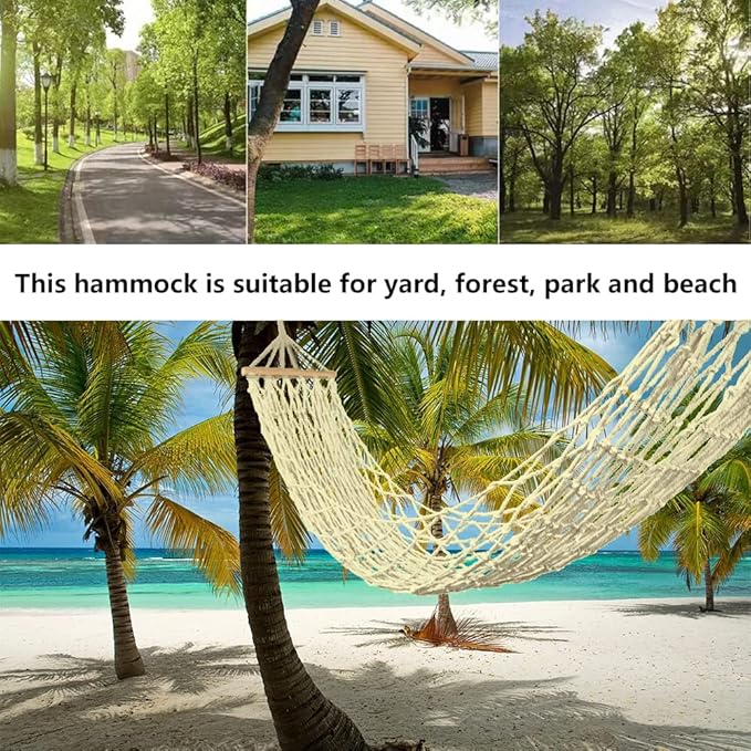 Cotton Rope Hammocks with Wood Spreader,Traditional Hand Woven Children Hammock for Outdoor, Indoor,Patio, Backyard,Accommodates One Person with a Weight Capacity of 220 lbs.