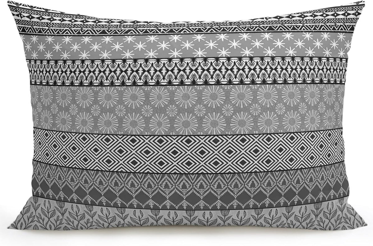 Waterproof Outdoor Pillow 1 Pack Grey Bohemian Decorative Throw Pillows Cover & Insert 20x12 Inch Lumbar Pillowcase Boho Style Floral Leaves Geometric Pillows for Couch Sofa Bed Patio Furniture
