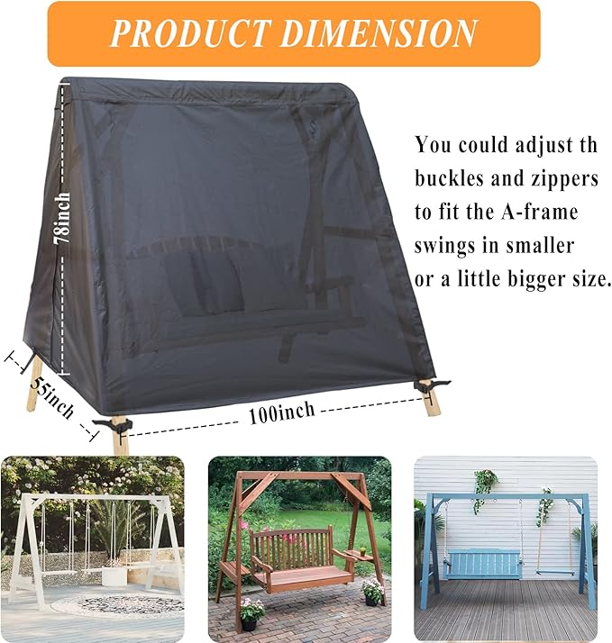 Patio Swing Cover A-Frame Swing Covers Waterproof 3 Seat UV Resistant Weather Protector for Outdoor Courtyard Patio Furniture Black