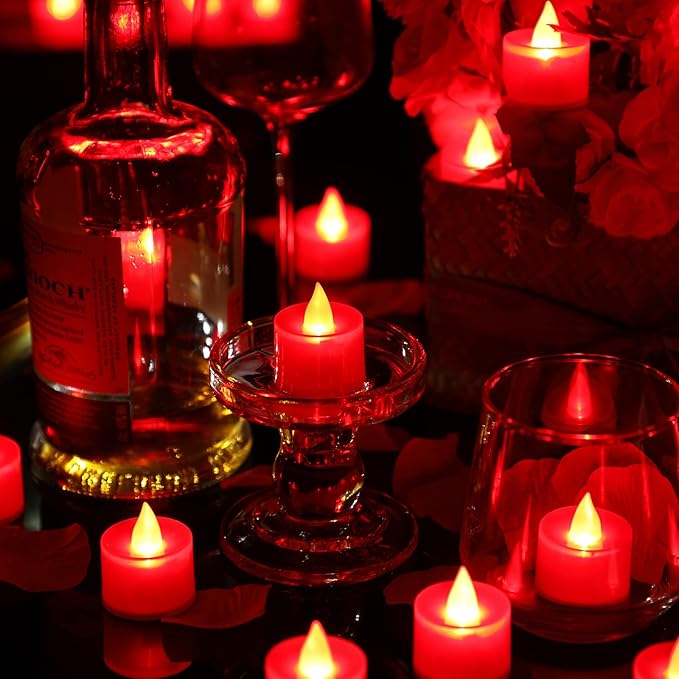 Coume 6000 Pcs Artificial Rose Petals with 72 Pcs Flameless LED Candles Romantic Decorations Fake Candles Anniversary Decorations for Valentine's Day Wedding Night(Red)