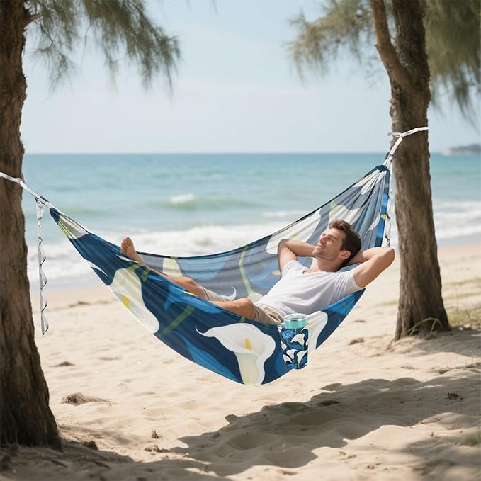 White and Blue Calla Lilies 330lb Capacity Hammocks Backyard Hammock for Outside Patio Garden Base de hamaca para adultos