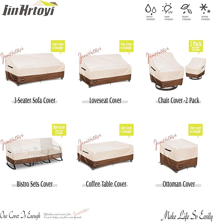 JinHrtoyi Patio Coffee Table Cover,48Wx28Dx16H Inches 100% Waterproof Heavy Duty Outdoor Rectangular Side Table Cover,Beige&Brown Modern Style Outdoor Furniture Covers