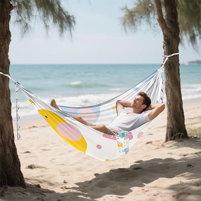 Cartoon Cute Blue and Pink Elephant 330lb Capacity Camping Hammock with Tree Straps Rope Hammock for Indoor Outdoor Patio Base para hamaca