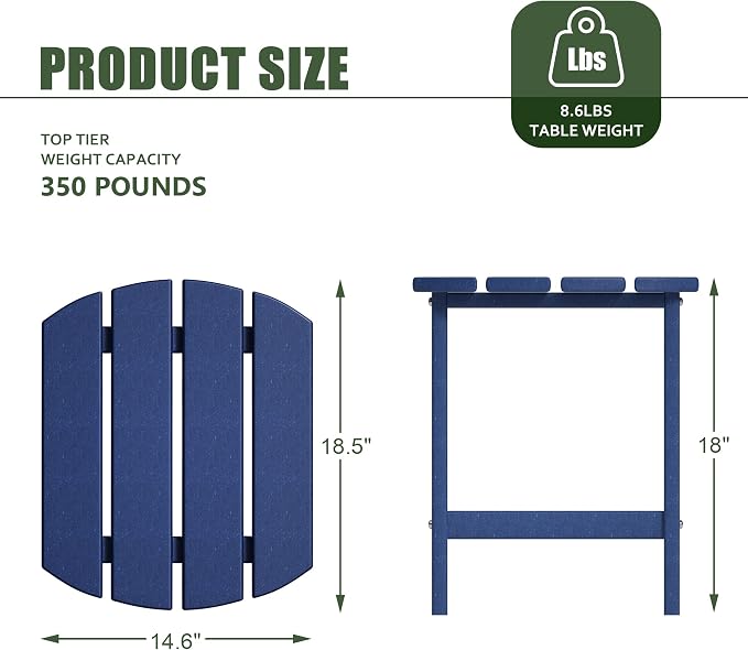 TORVA Patio Adirondack Side Table, Outdoor End Tables All-Weather Resistant HDPE Humidity-Proof Long Time Use for Deck, Lawn,Garden, Porch, Backyard End Table(Navy Blue Color-1 Tier)