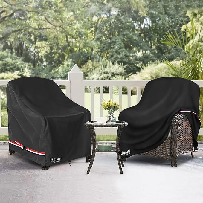 Bitubi Waterproof Patio Chair Covers, Lounge Deep Seat Cover Fits Up to 35W x 38D x 31H inch, Heavy Duty Outdoor Lawn Patio Furniture Cover (2 Pack, Black)