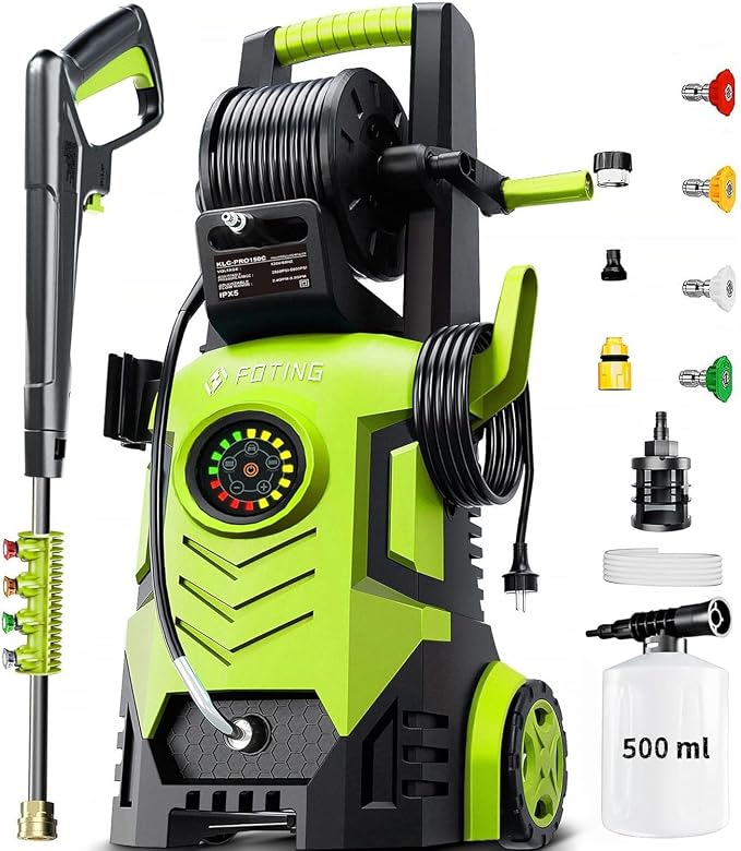 2026Upgraded Pressure Washer 5000PSI with Adjustable Touch Screen 8 Level, 34" Tall, 4 Quick Connect Nozzles,Inlet Hose&Filter&500mlFoam Cannon for Cars/Fences/Driveways/Home Cleaning,Green